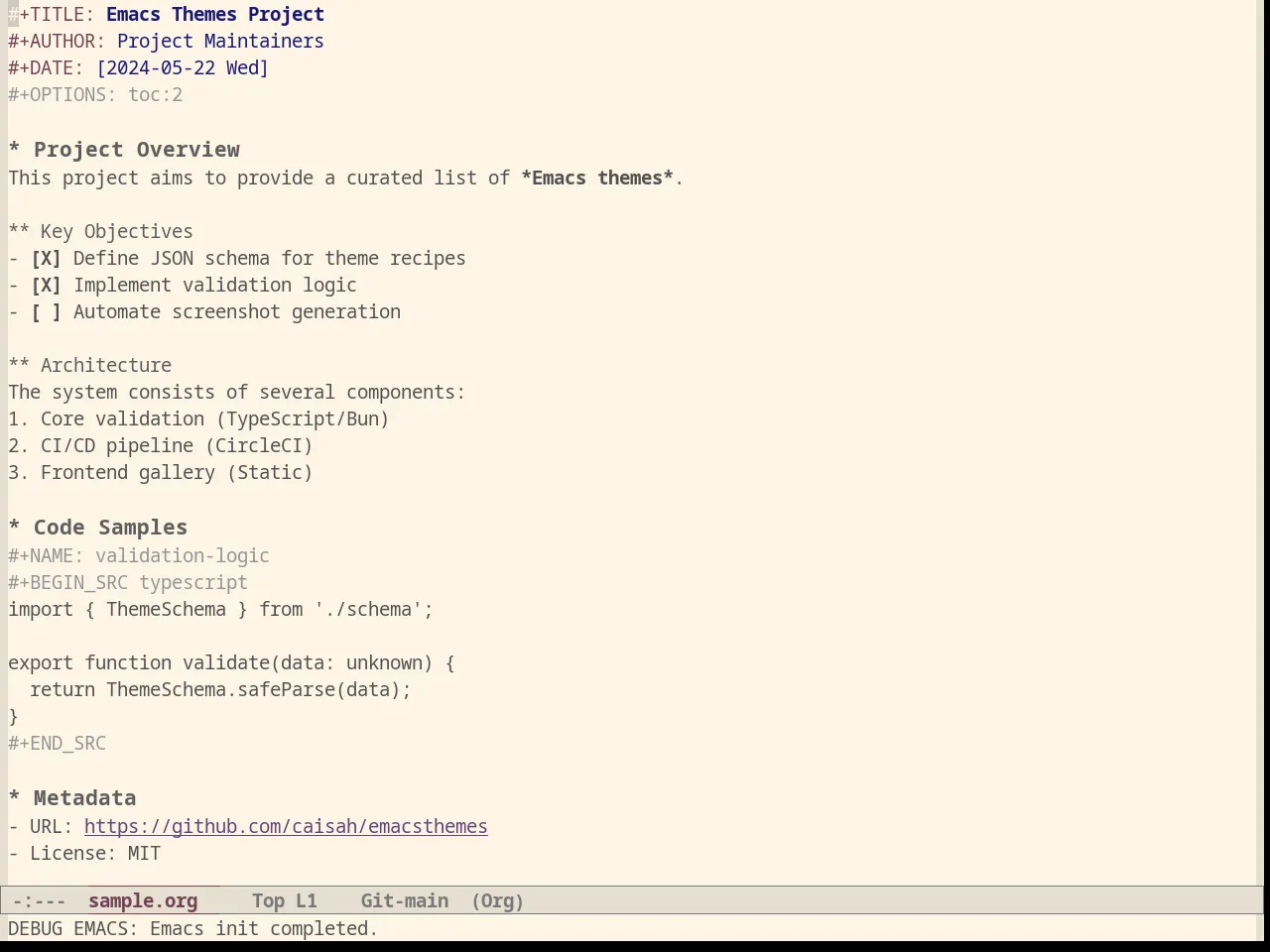 Oldlace Theme in org-mode