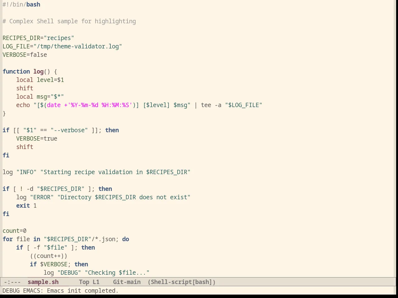 Oldlace Theme in sh-mode