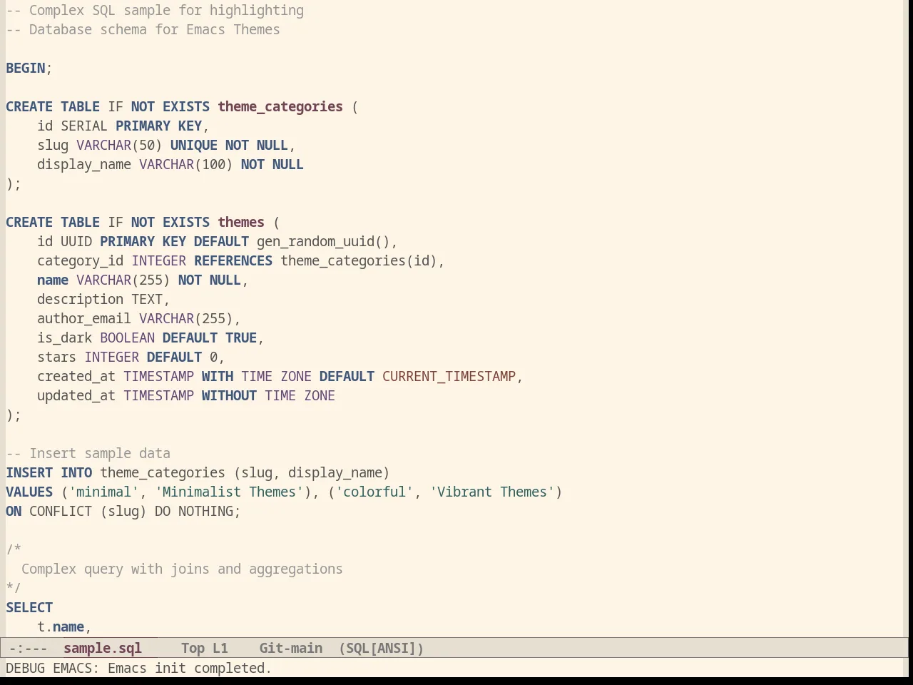 Oldlace Theme in sql-mode
