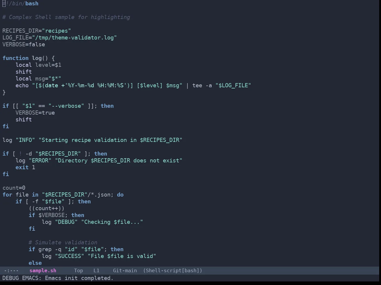 Omtose Phellack Theme in sh-mode