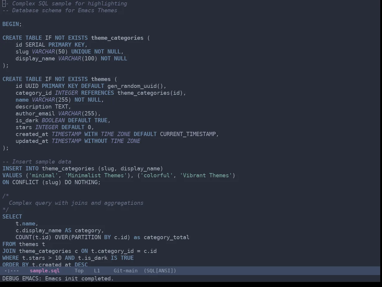 Omtose Softer Theme in sql-mode