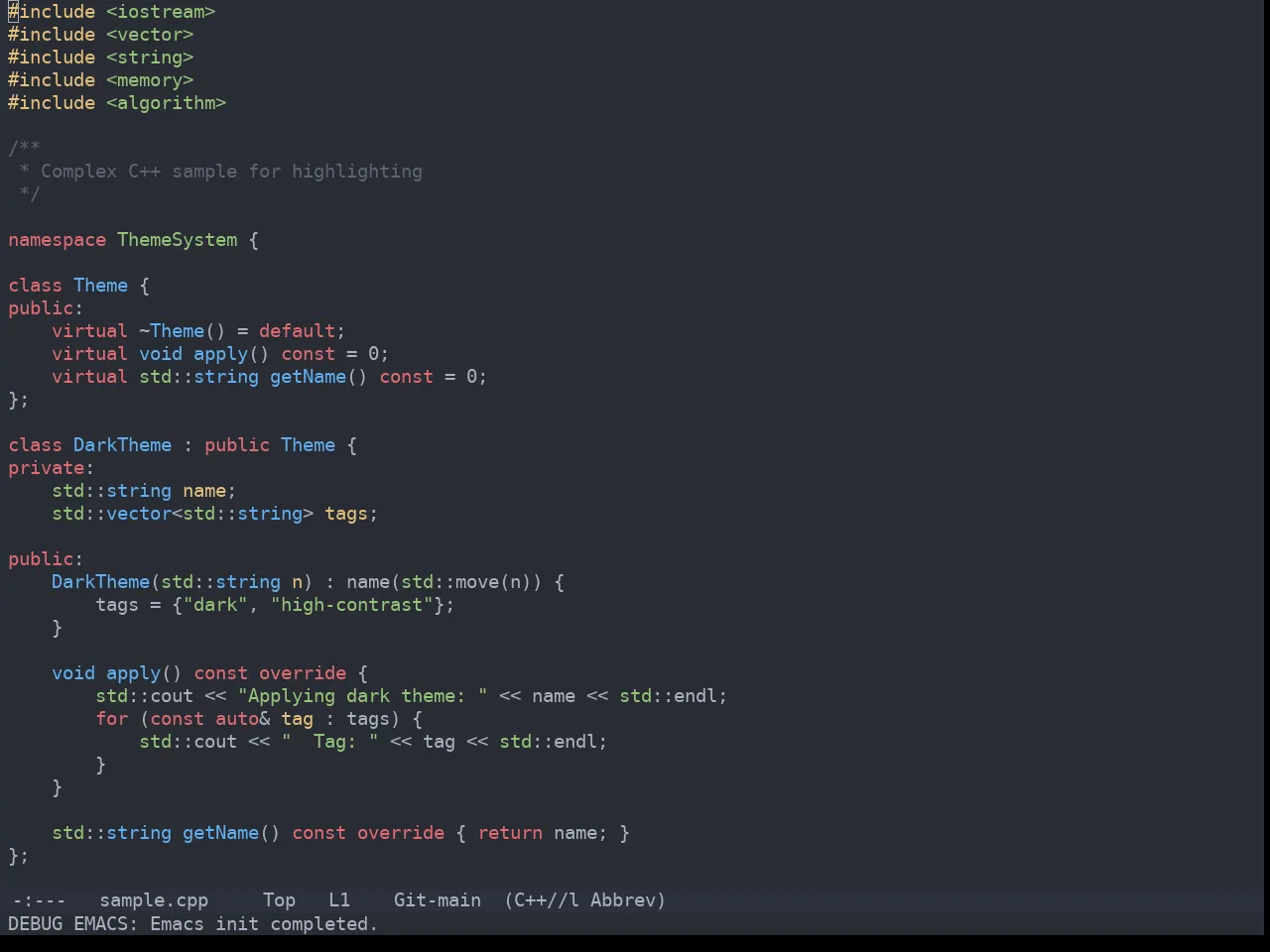 One Dark Theme in c++-mode