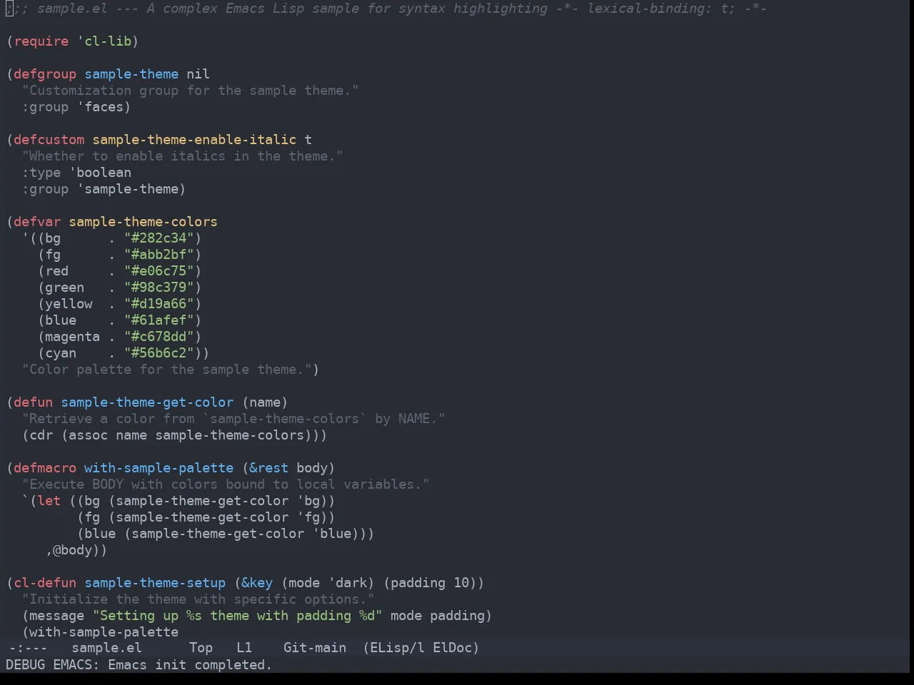 One Dark Theme in emacs-lisp-mode