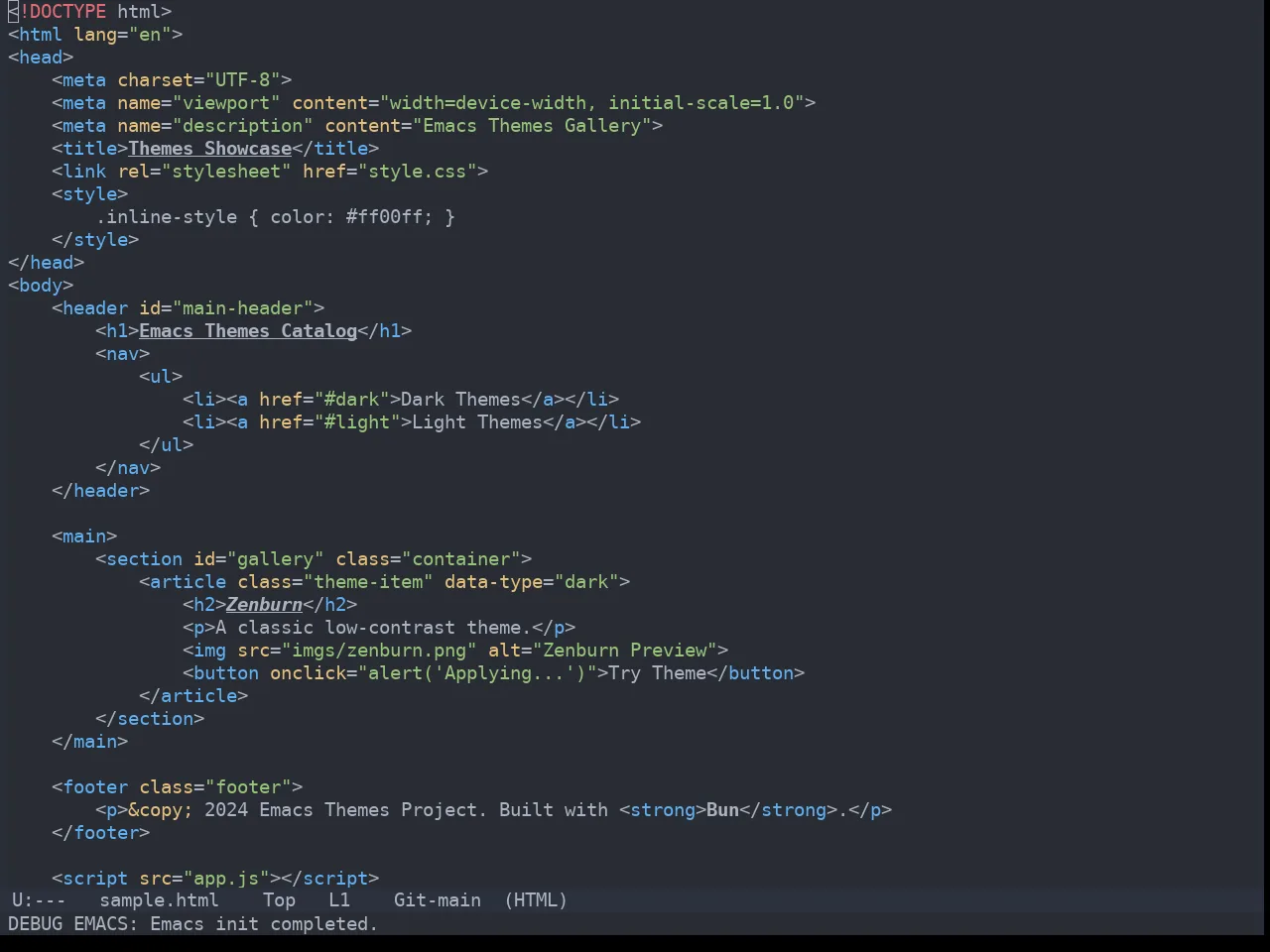 One Dark Theme in html-mode