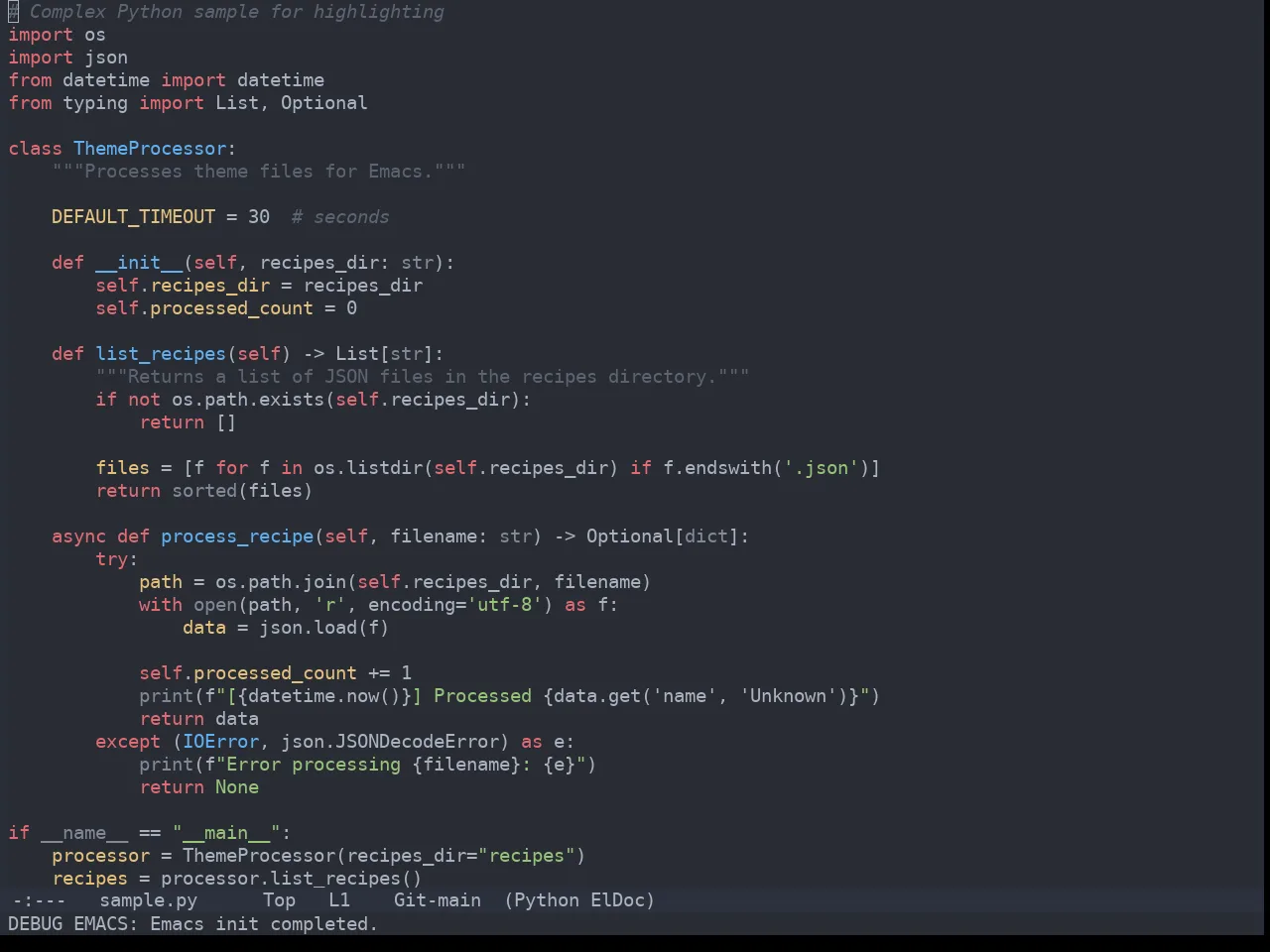 One Dark Theme in python-mode