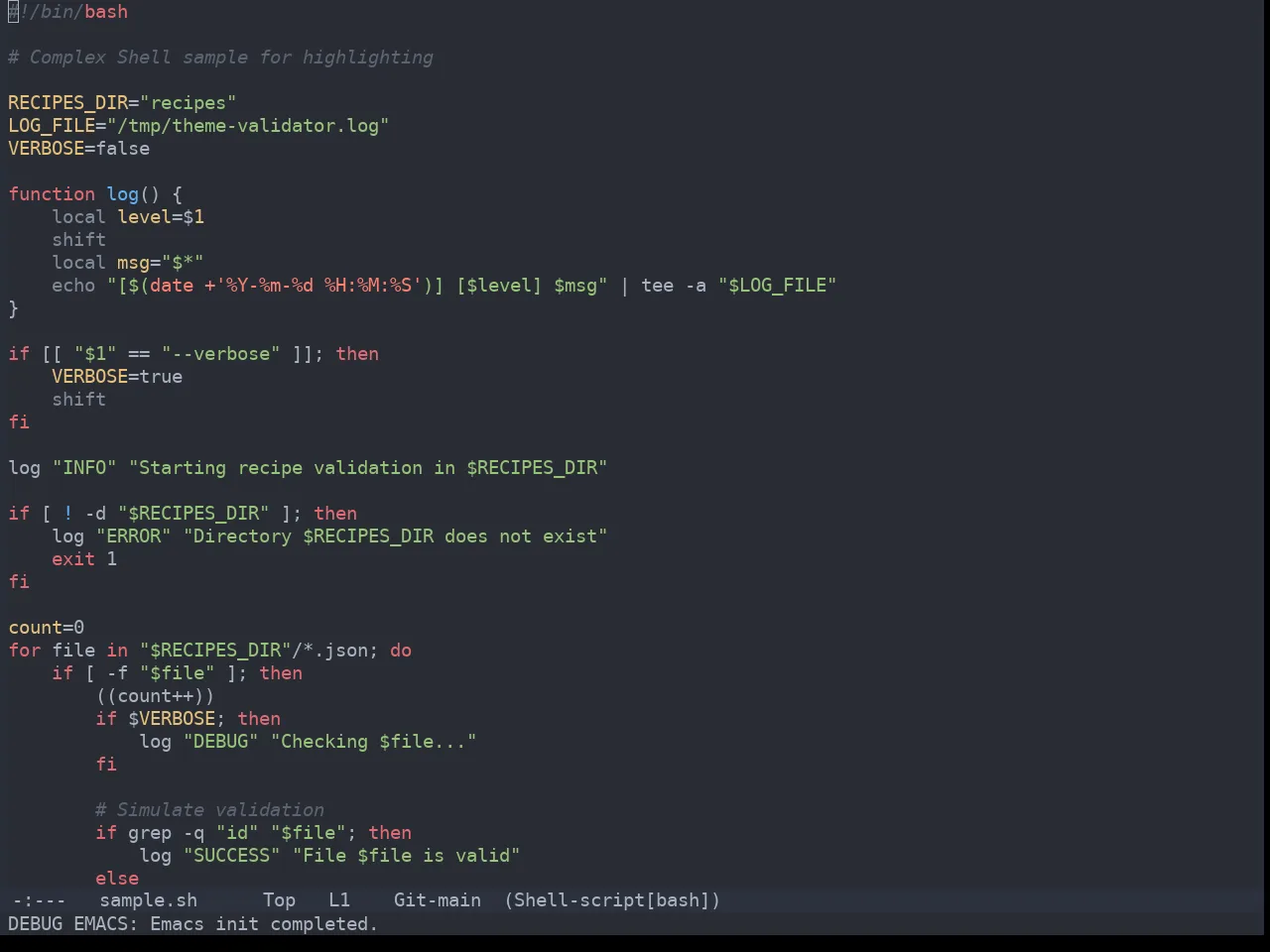 One Dark Theme in sh-mode