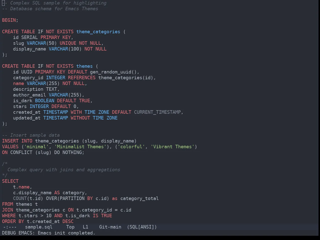 One Dark Theme in sql-mode