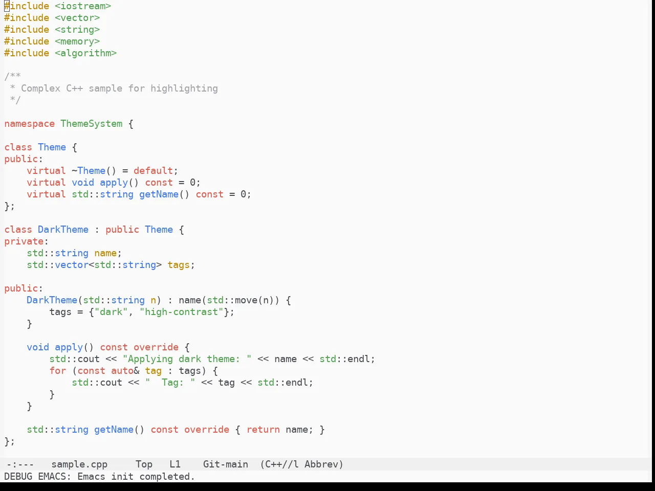 One Light Theme in c++-mode
