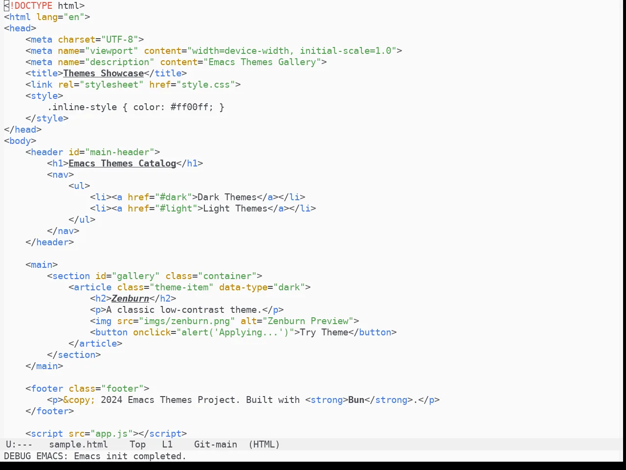 One Light Theme in html-mode