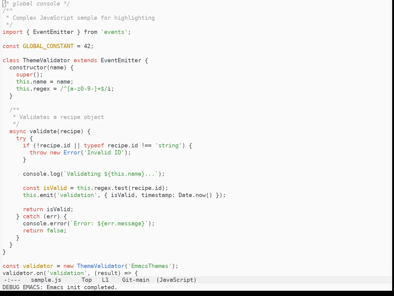 One Light Theme in javascript-mode