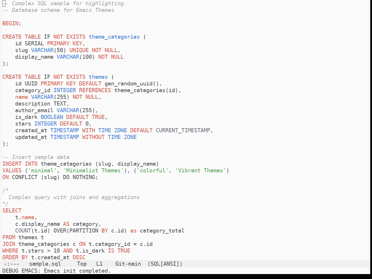 One Light Theme in sql-mode