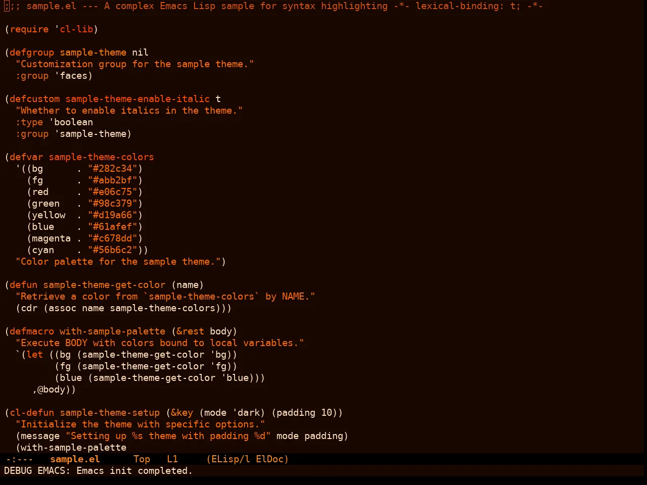 Orangey Bits Theme in emacs-lisp-mode
