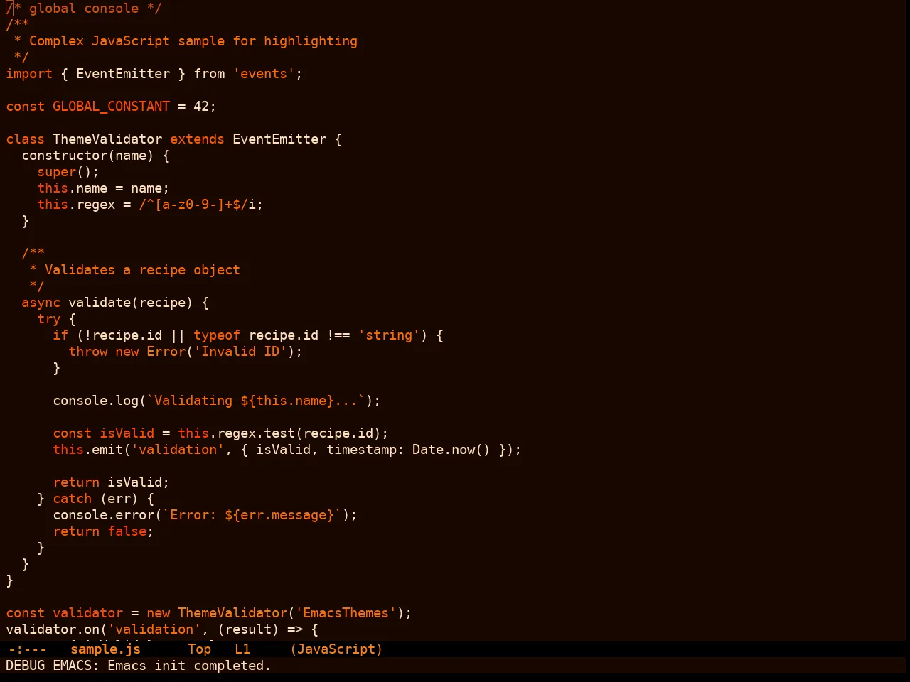 Orangey Bits Theme in javascript-mode