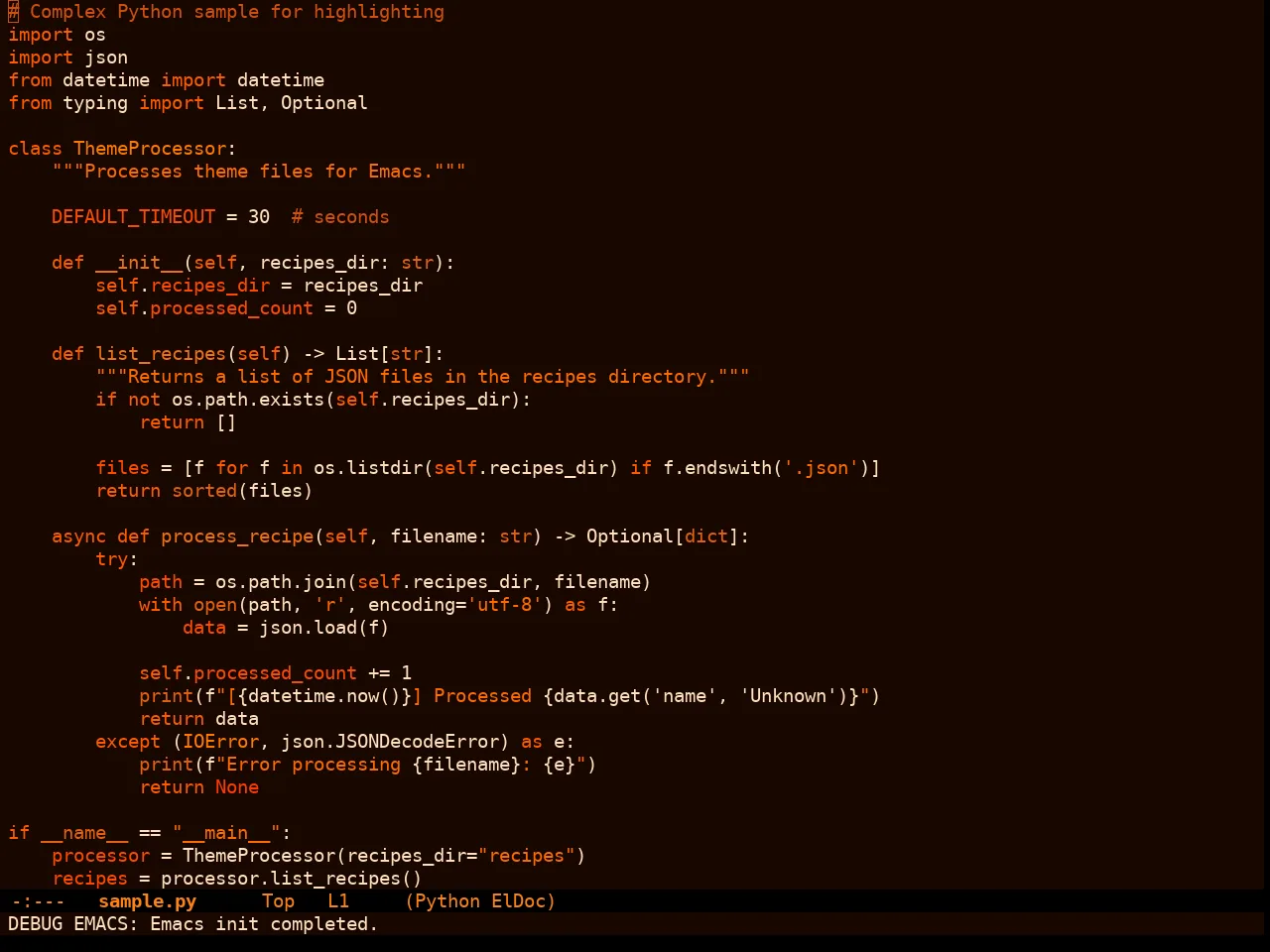 Orangey Bits Theme in python-mode