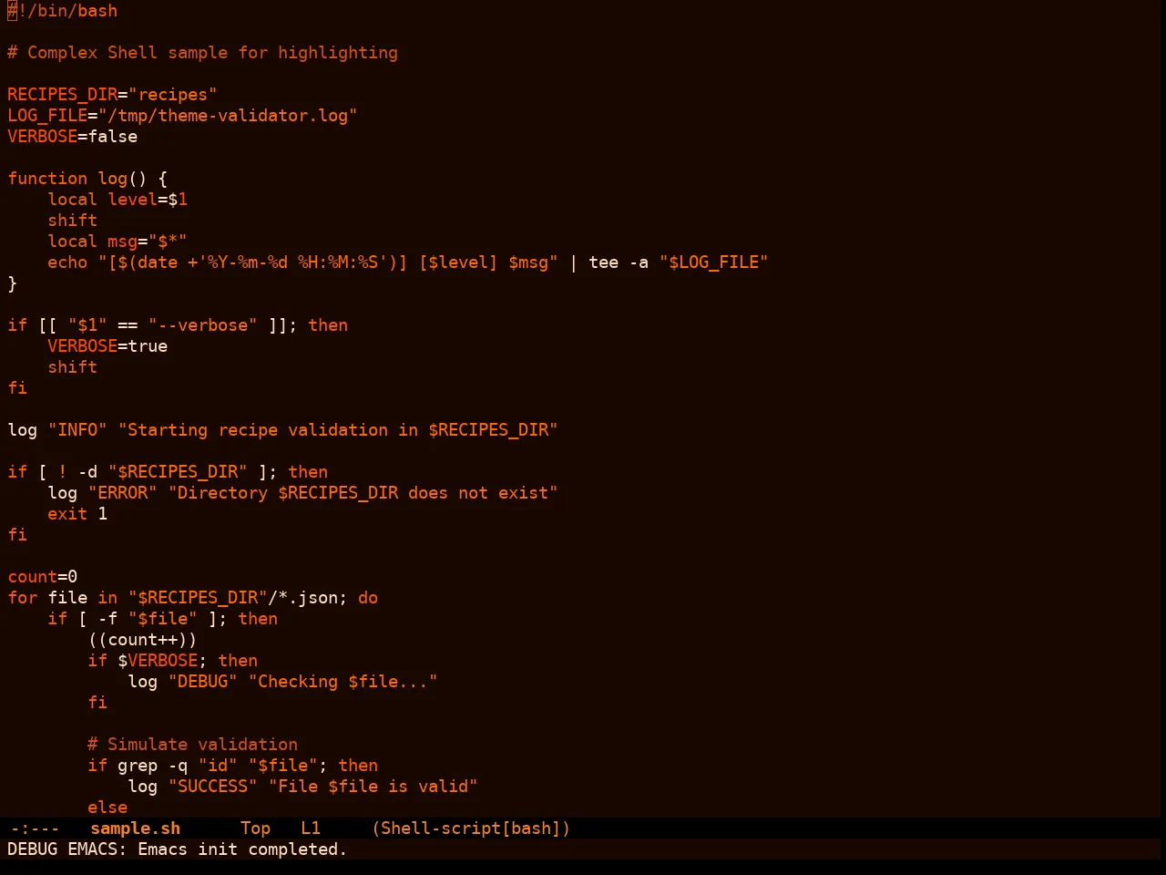 Orangey Bits Theme in sh-mode