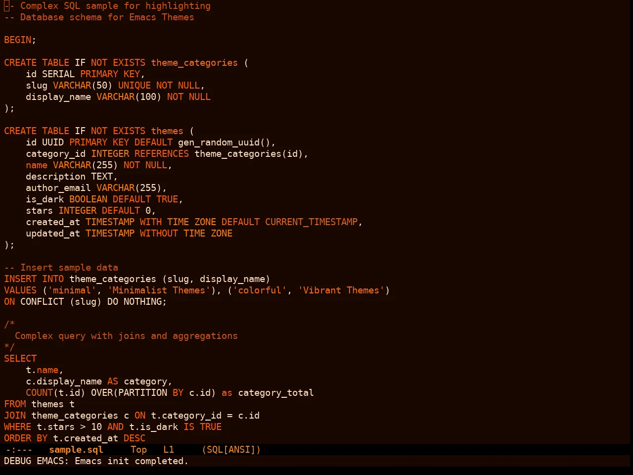 Orangey Bits Theme in sql-mode