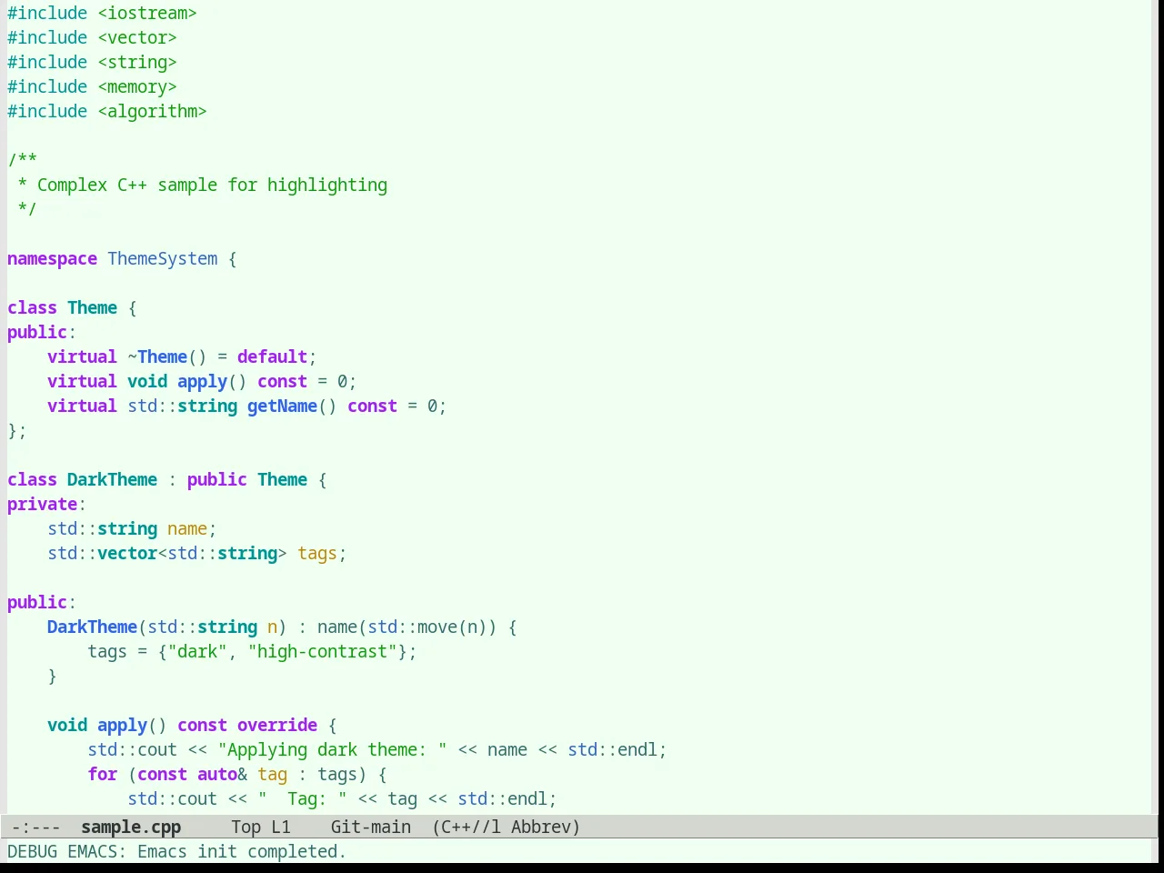 Organic Green Theme in c++-mode