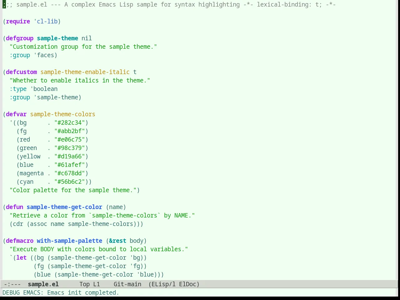 Organic Green Theme in emacs-lisp-mode