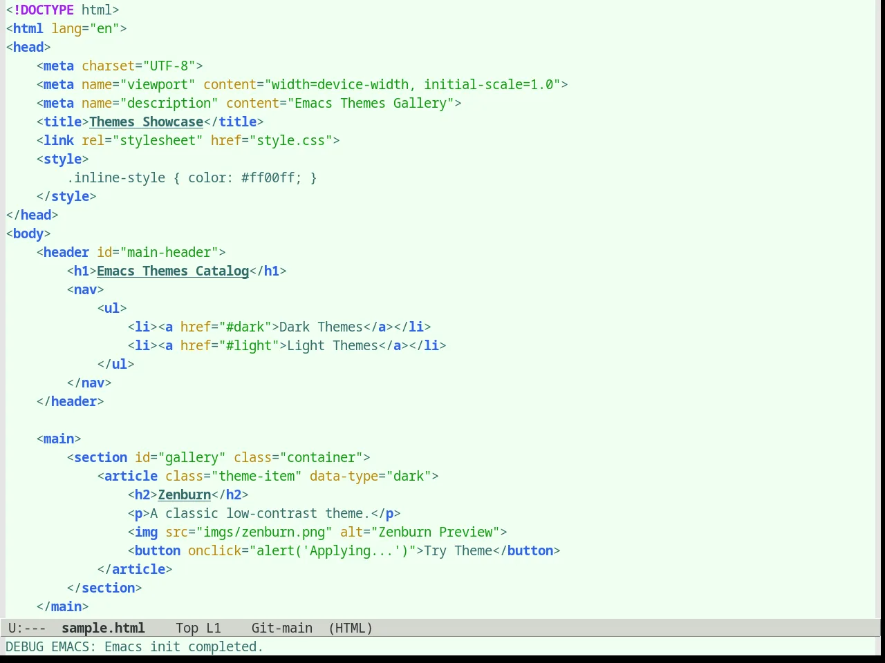 Organic Green Theme in html-mode