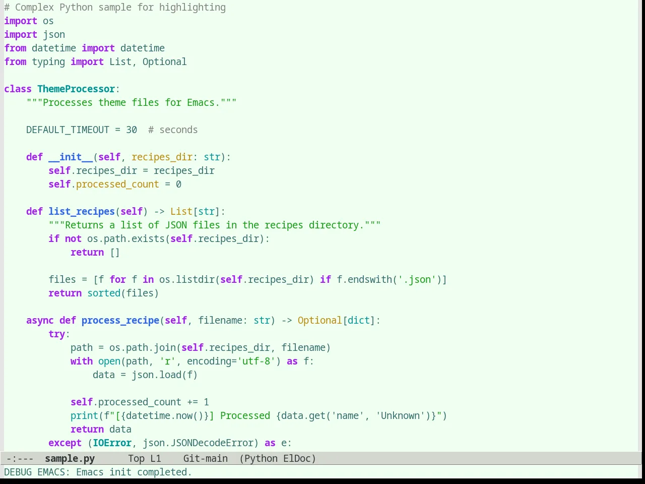 Organic Green Theme in python-mode