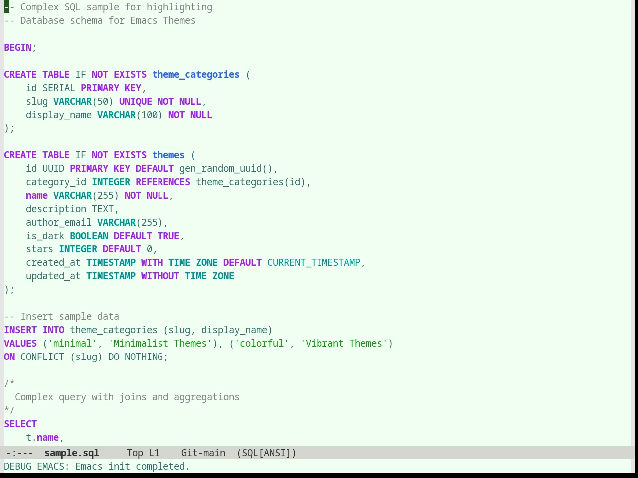 Organic Green Theme in sql-mode