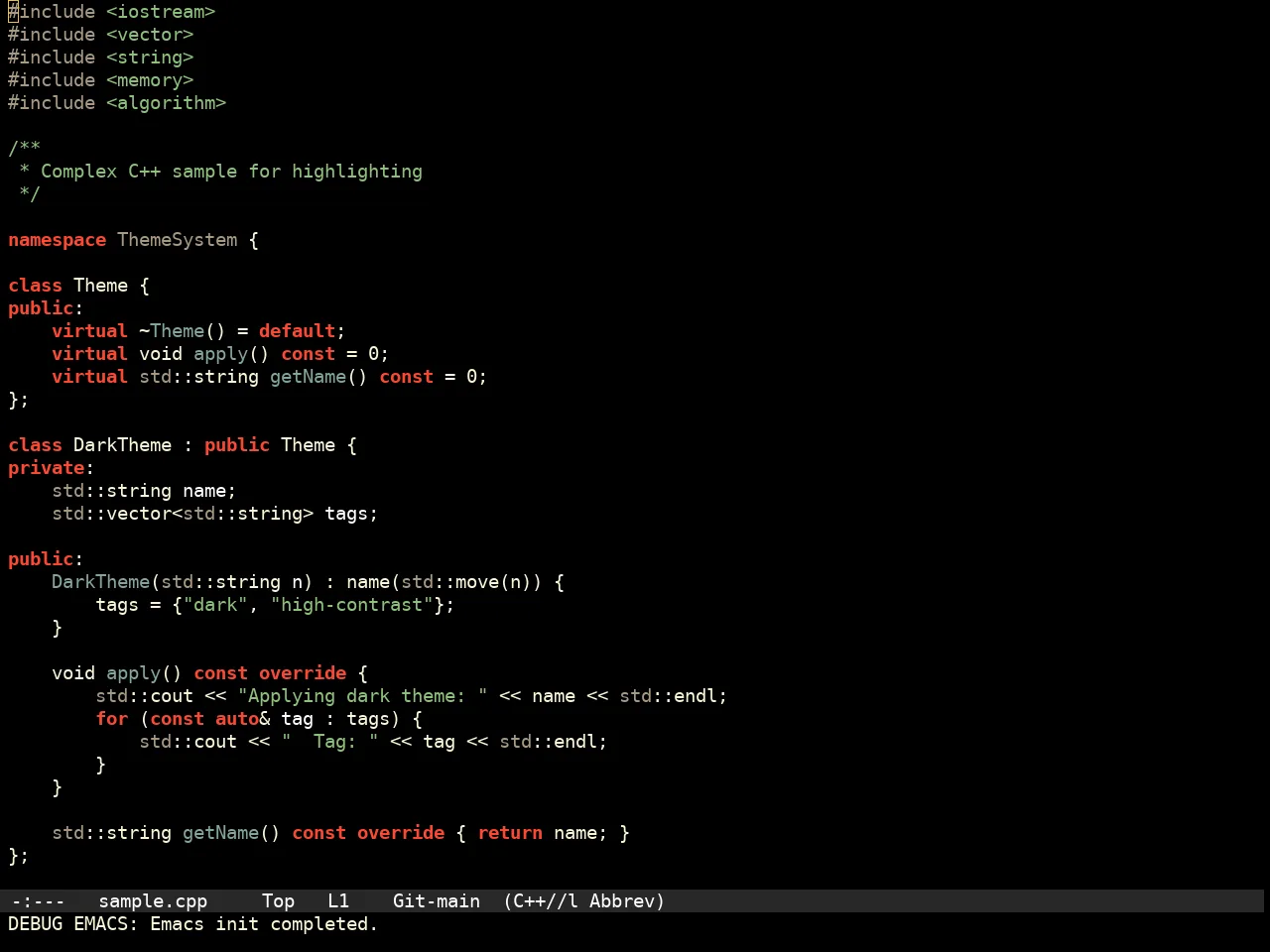 Pache Dark Theme in c++-mode