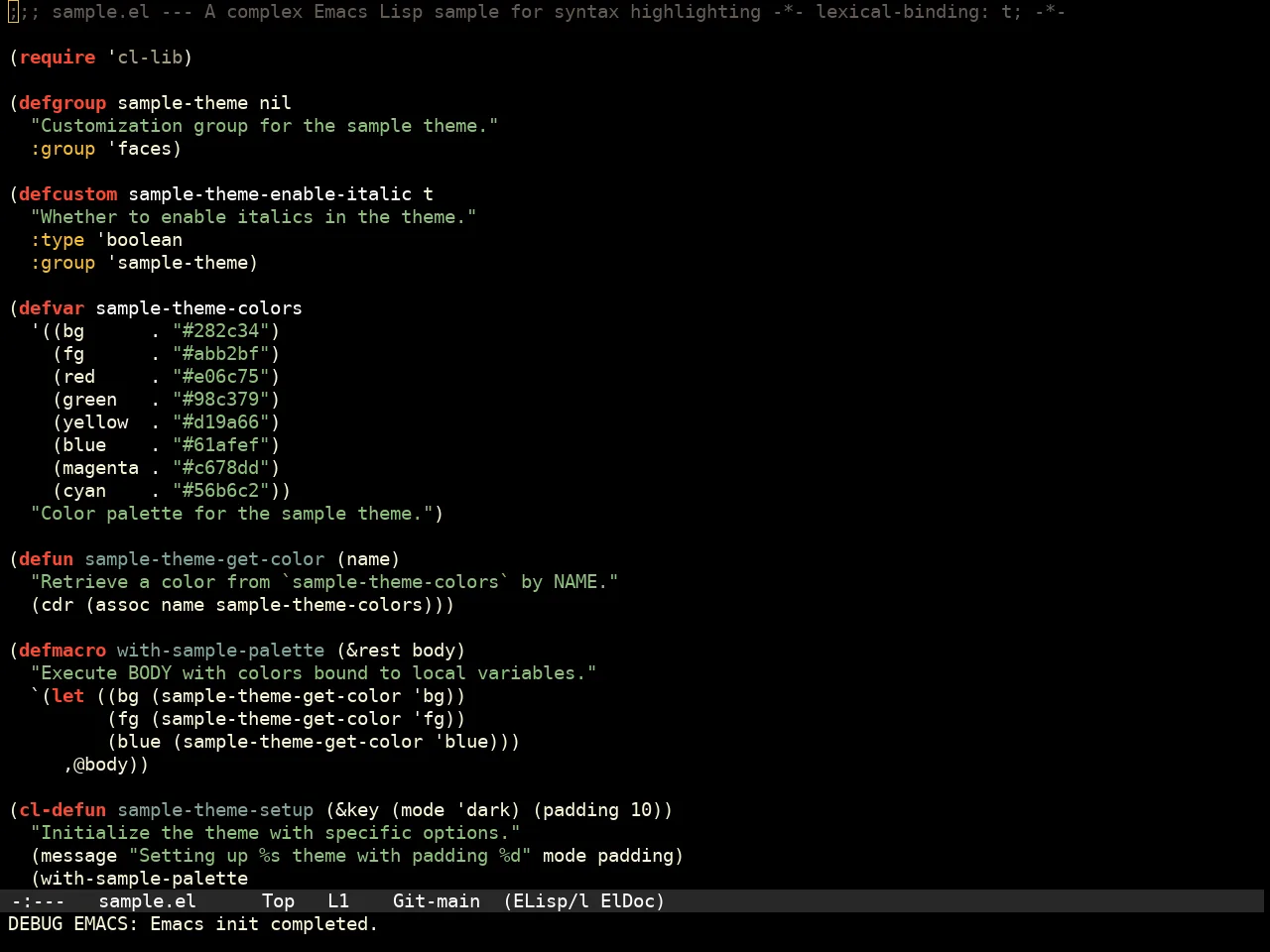 Pache Dark Theme in emacs-lisp-mode