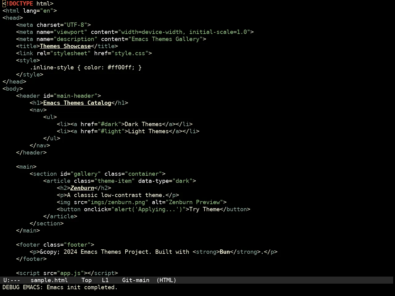 Pache Dark Theme in html-mode
