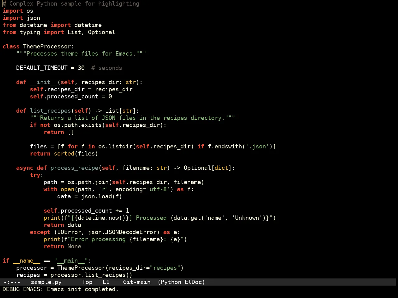 Pache Dark Theme in python-mode