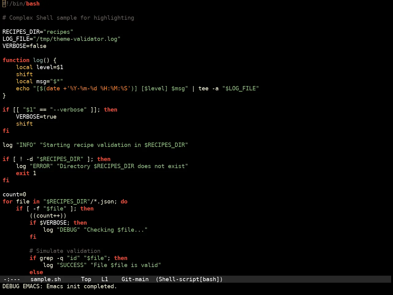 Pache Dark Theme in sh-mode