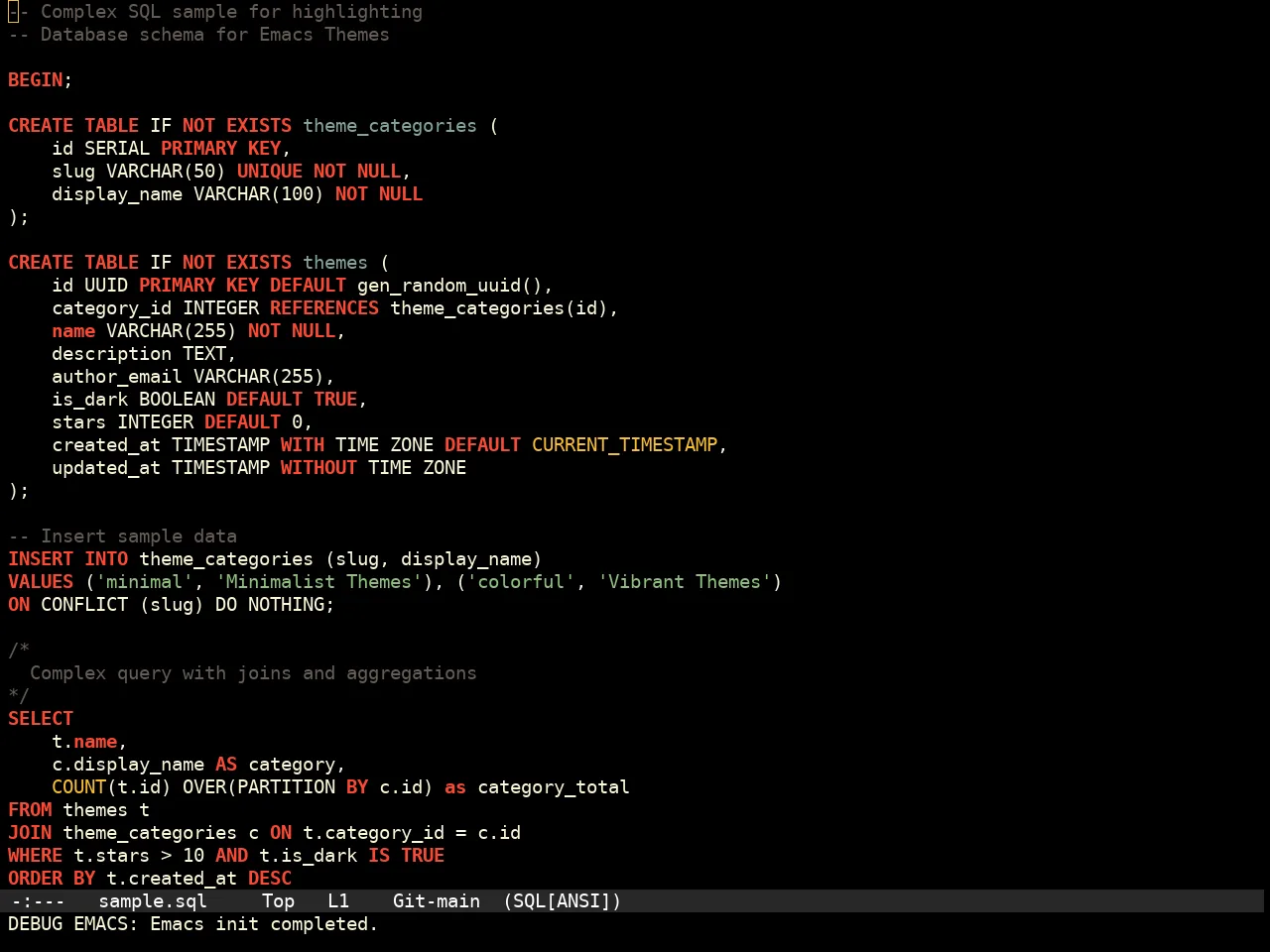 Pache Dark Theme in sql-mode