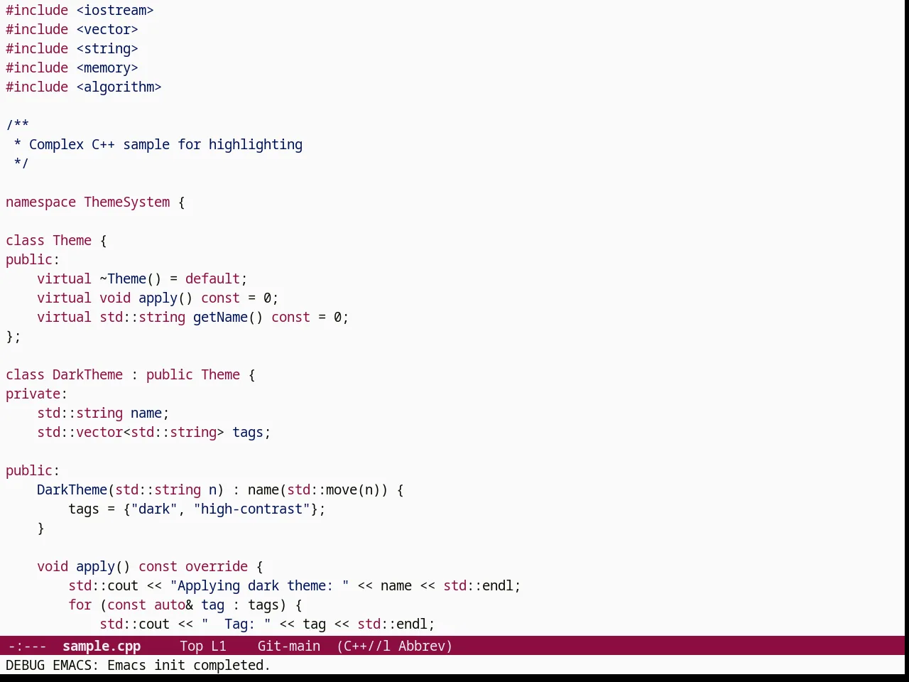 Paper Theme in c++-mode