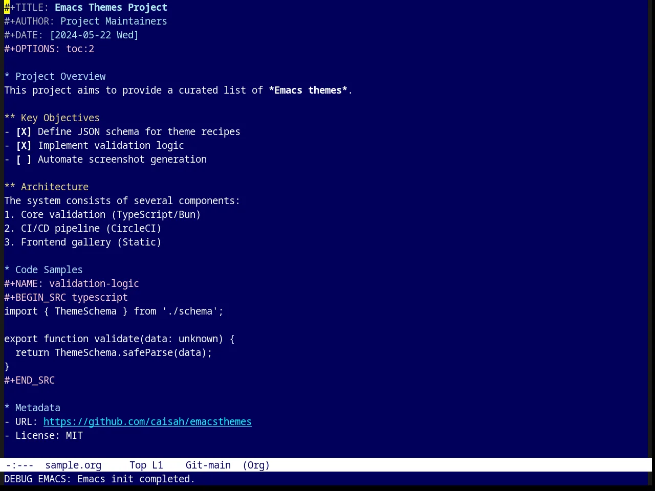 Parus Theme in org-mode