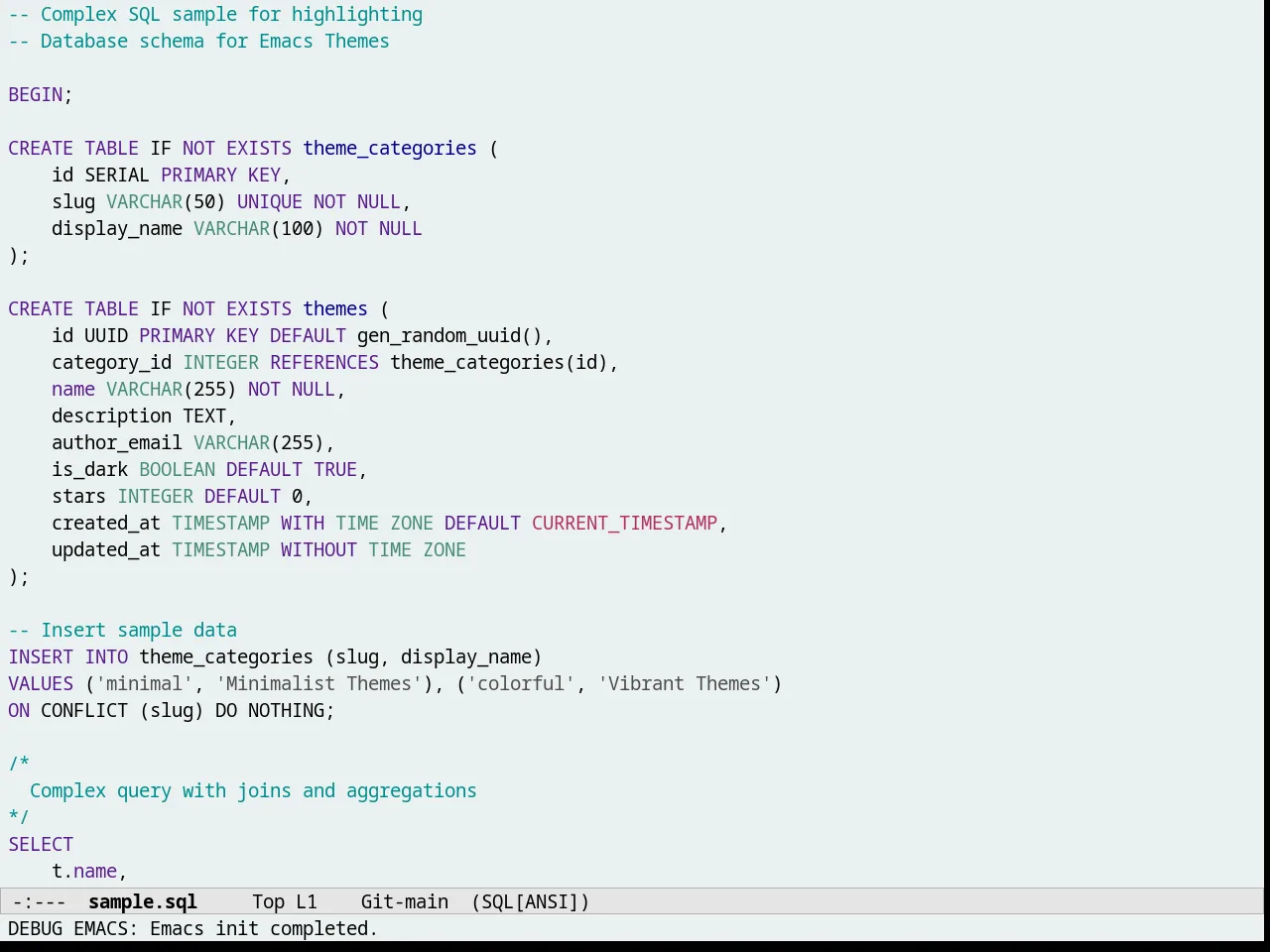 Pastelmac Theme in sql-mode