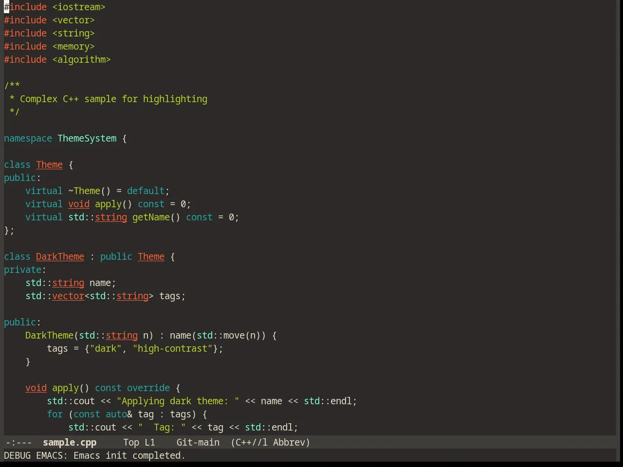 Peacock Theme in c++-mode