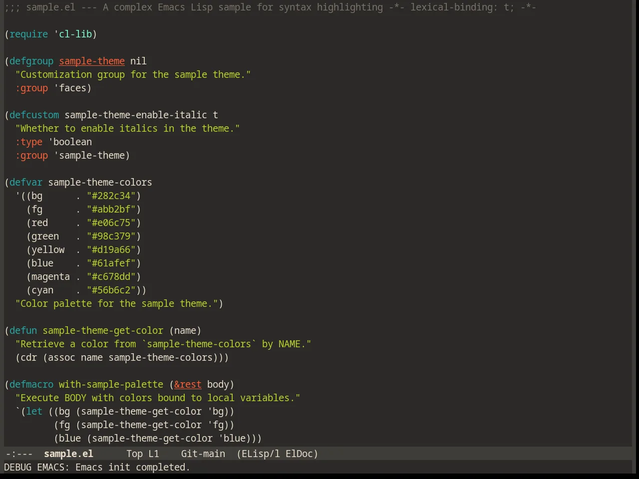 Peacock Theme in emacs-lisp-mode