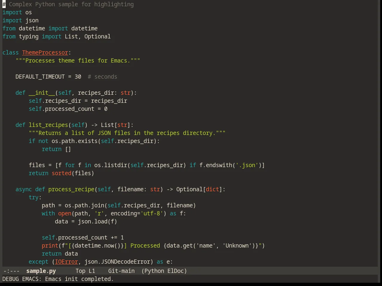 Peacock Theme in python-mode