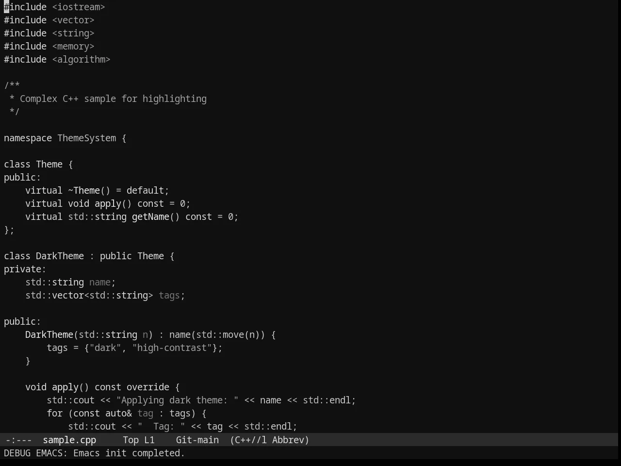 Phoenix Dark Mono Theme in c++-mode