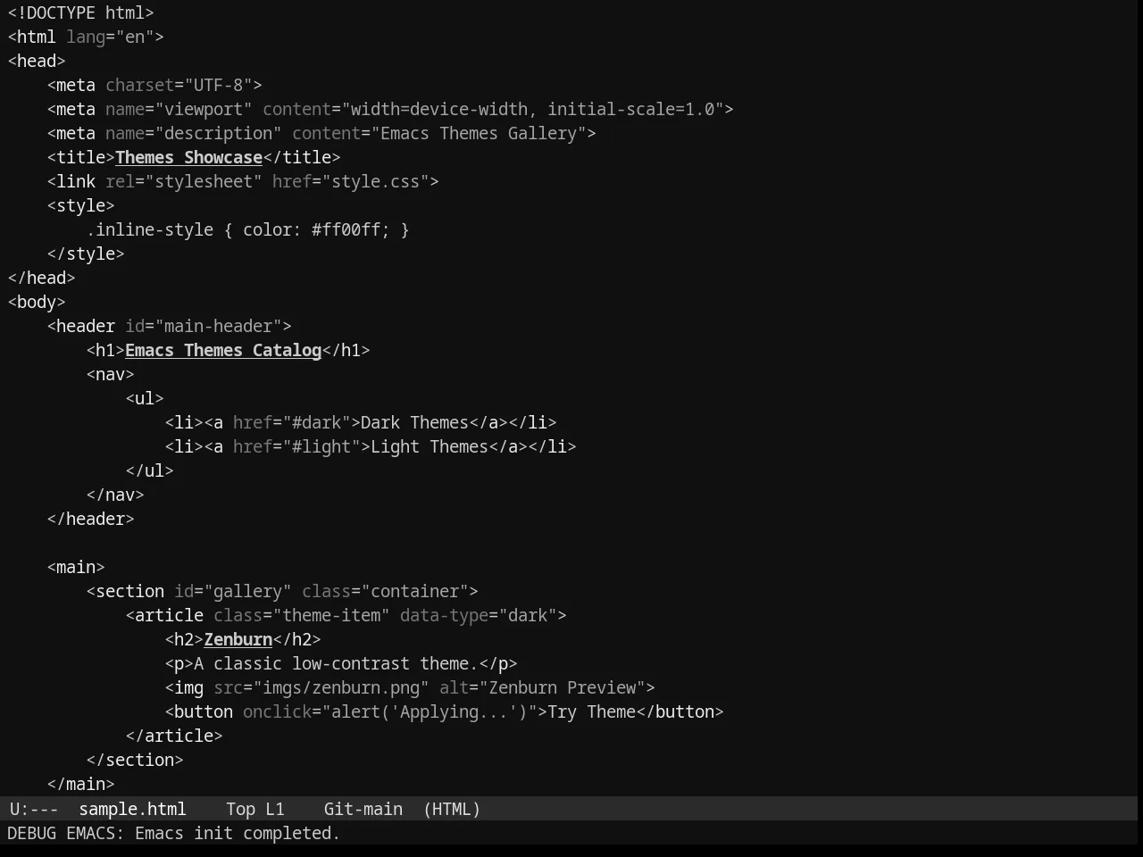 Phoenix Dark Mono Theme in html-mode