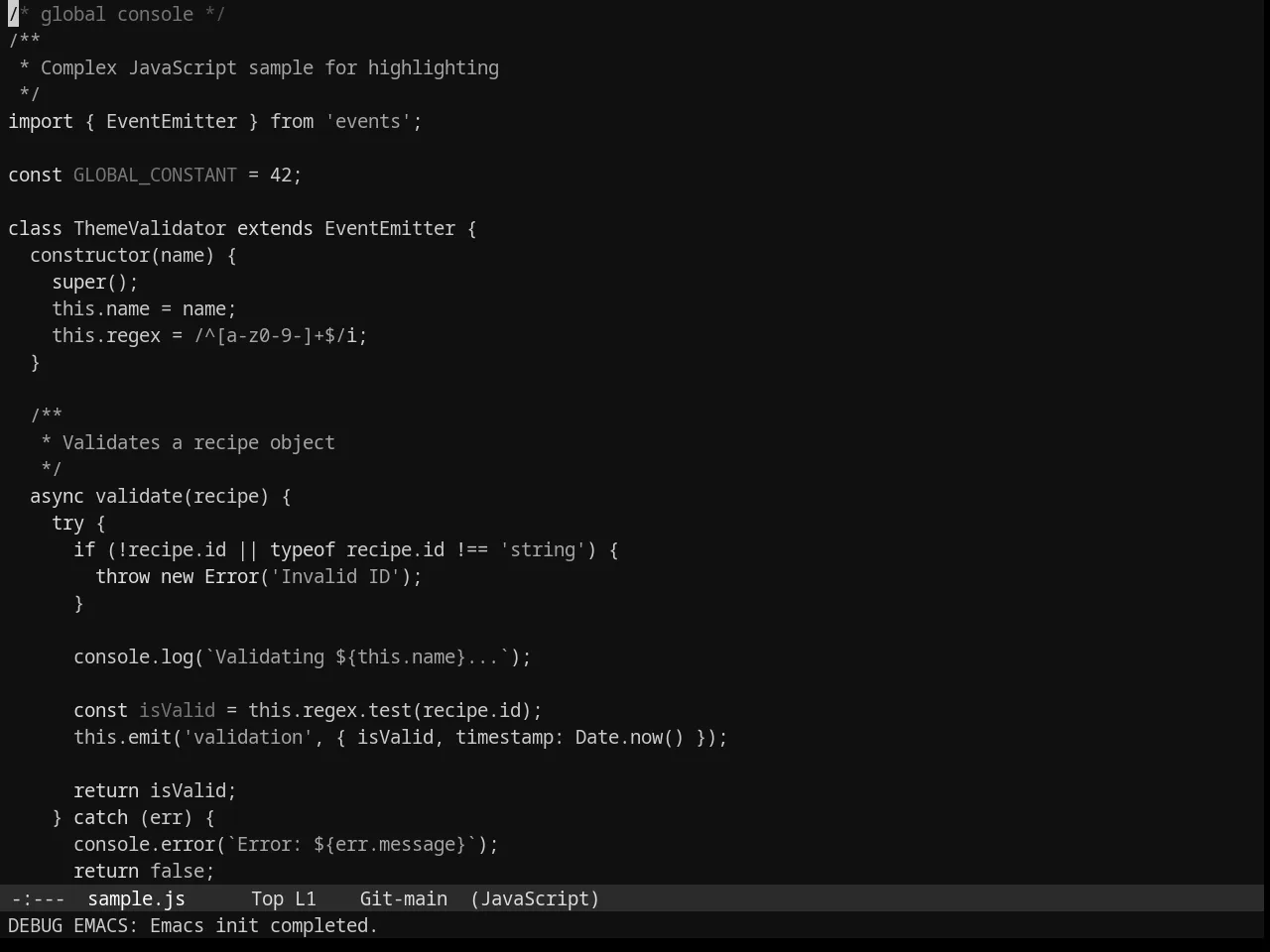 Phoenix Dark Mono Theme in javascript-mode