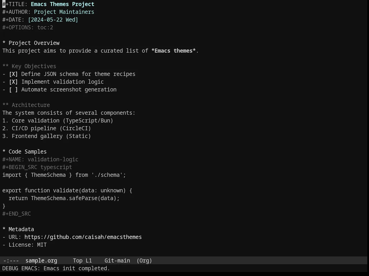 Phoenix Dark Mono Theme in org-mode