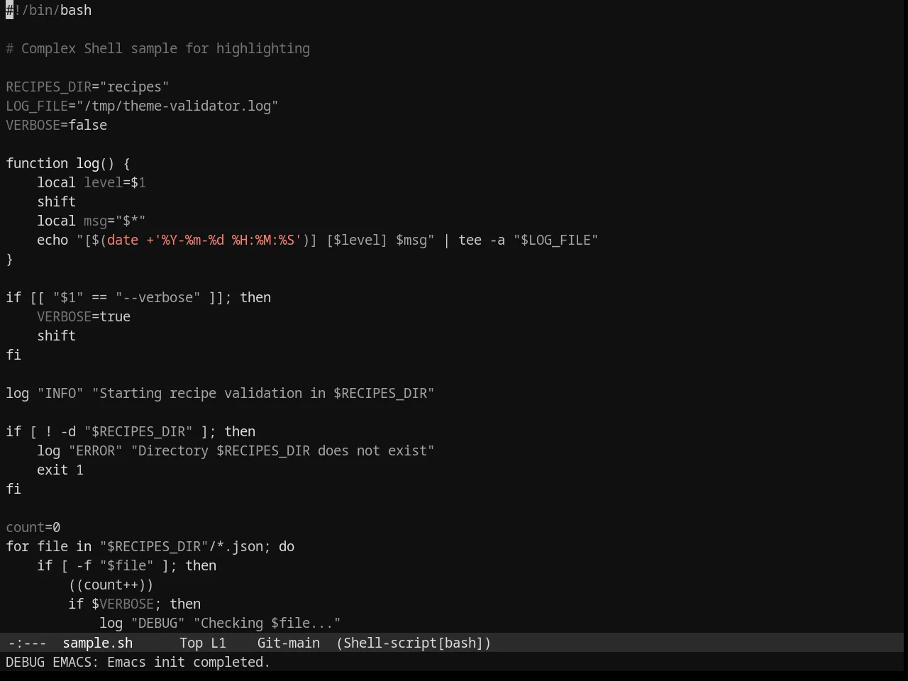 Phoenix Dark Mono Theme in sh-mode