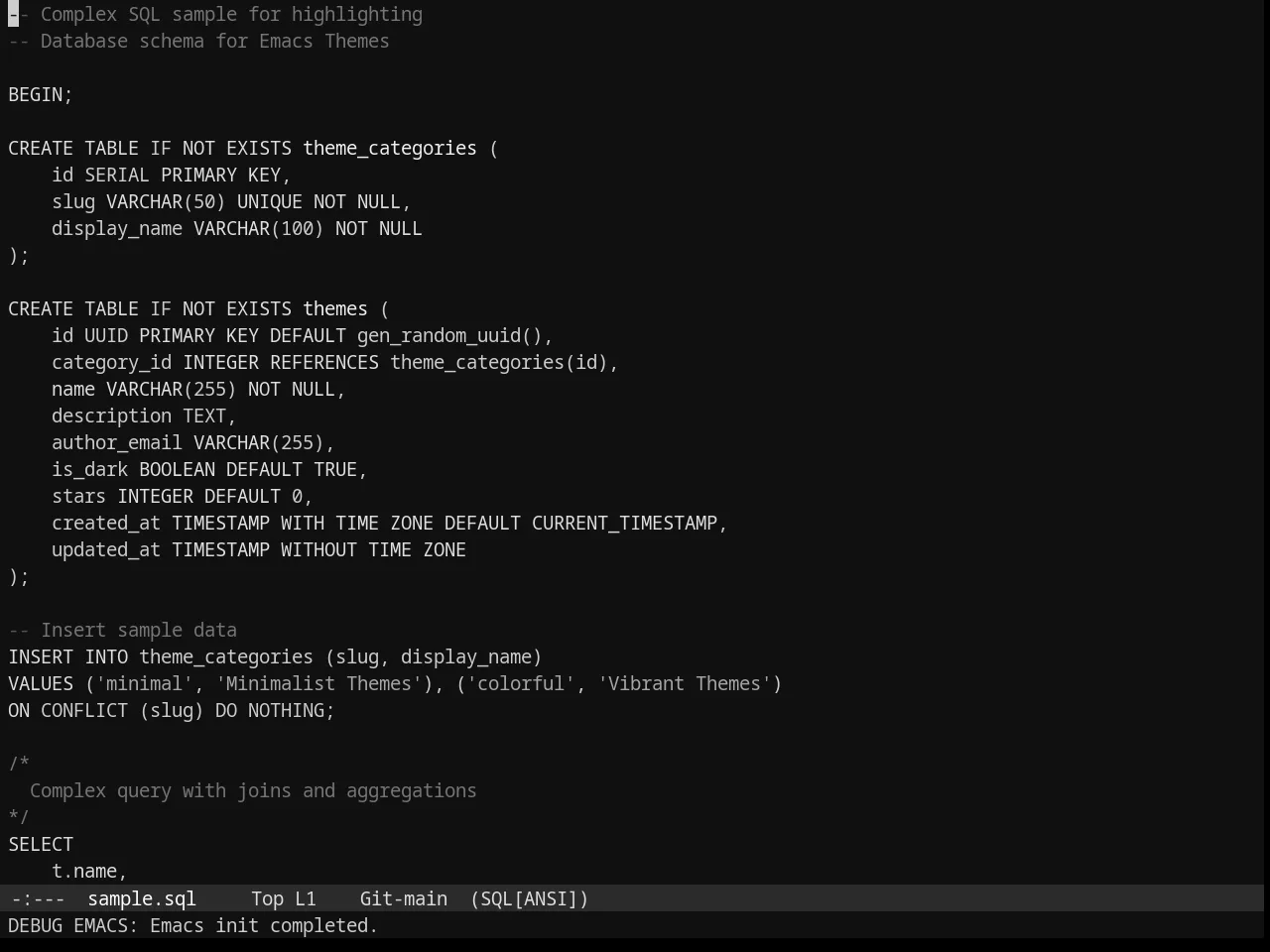 Phoenix Dark Mono Theme in sql-mode