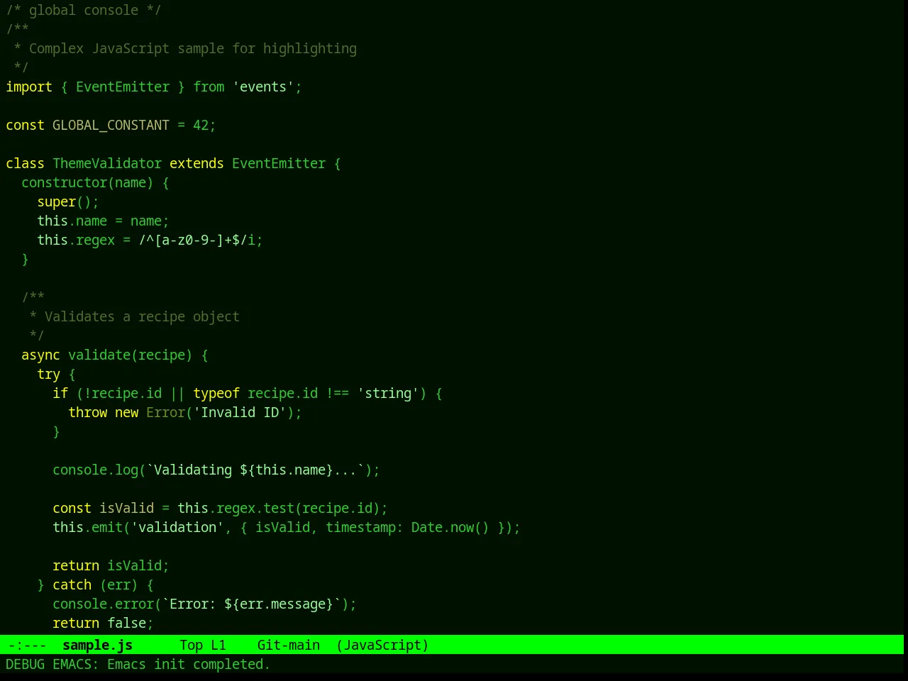Green Phosphor Theme in javascript-mode