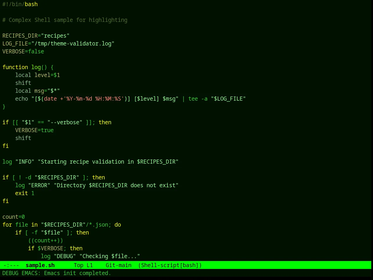 Green Phosphor Theme in sh-mode