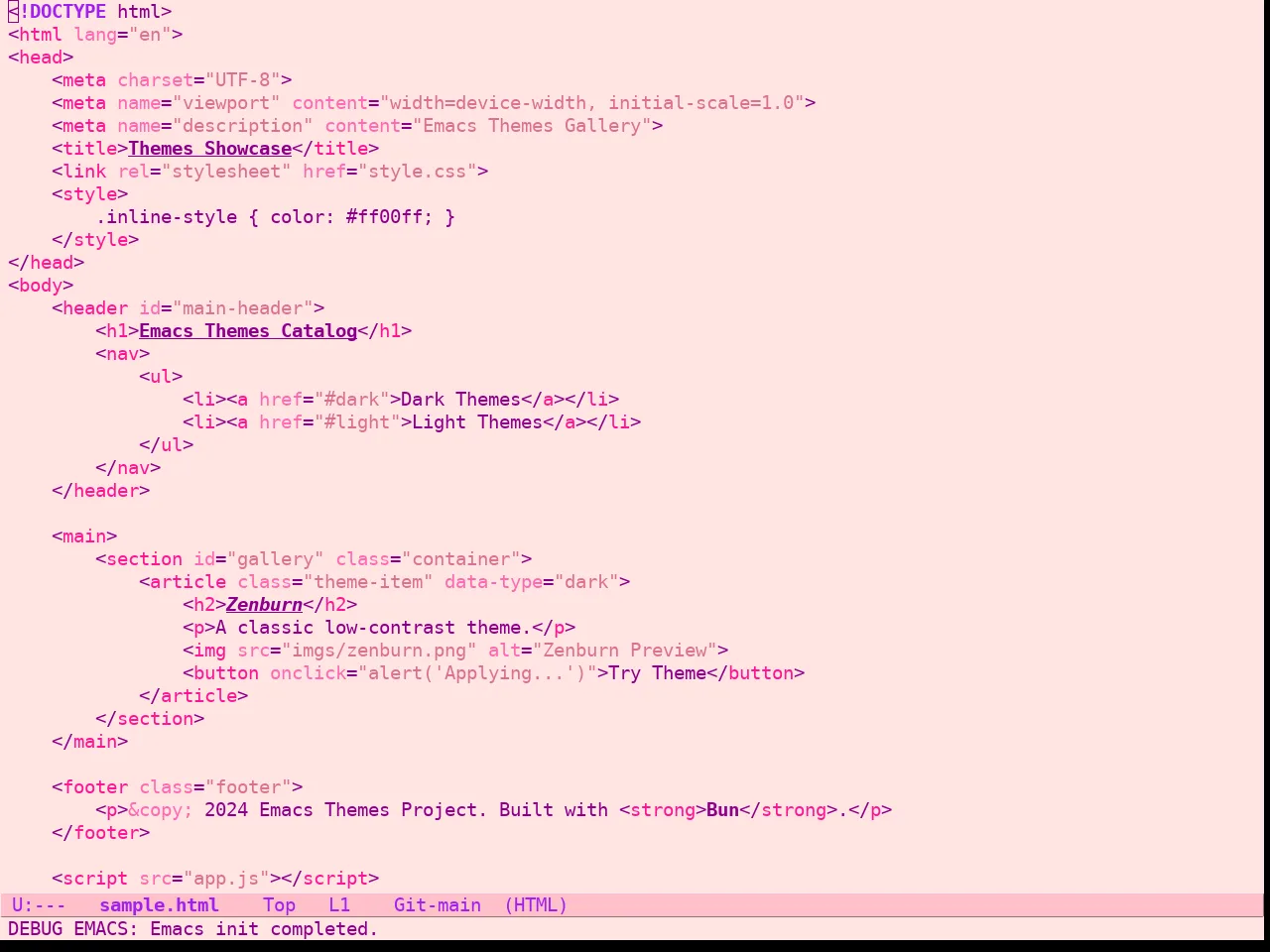 Pink Bliss Uwu Theme in html-mode