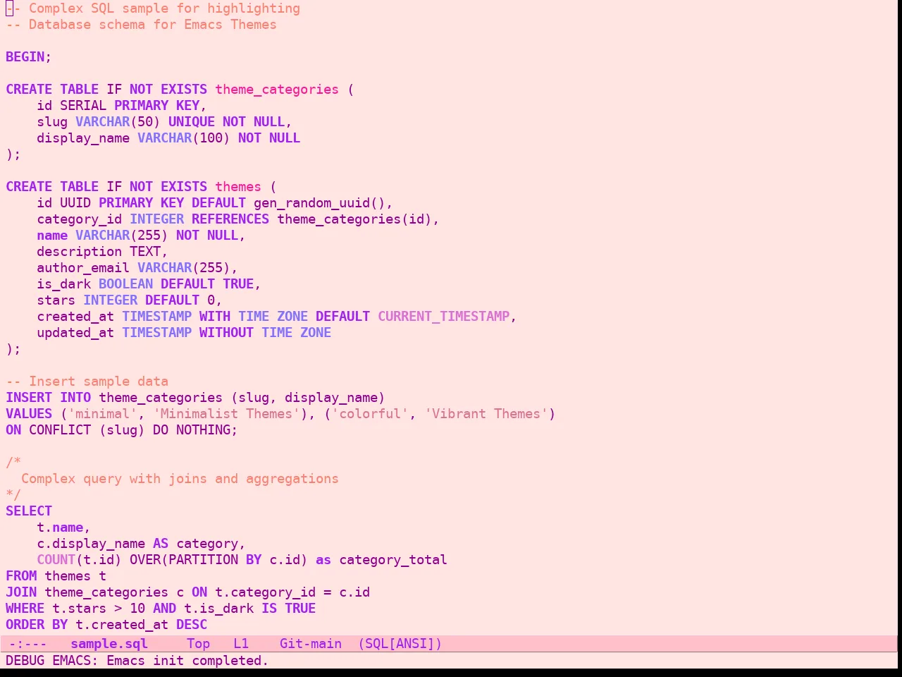 Pink Bliss Uwu Theme in sql-mode