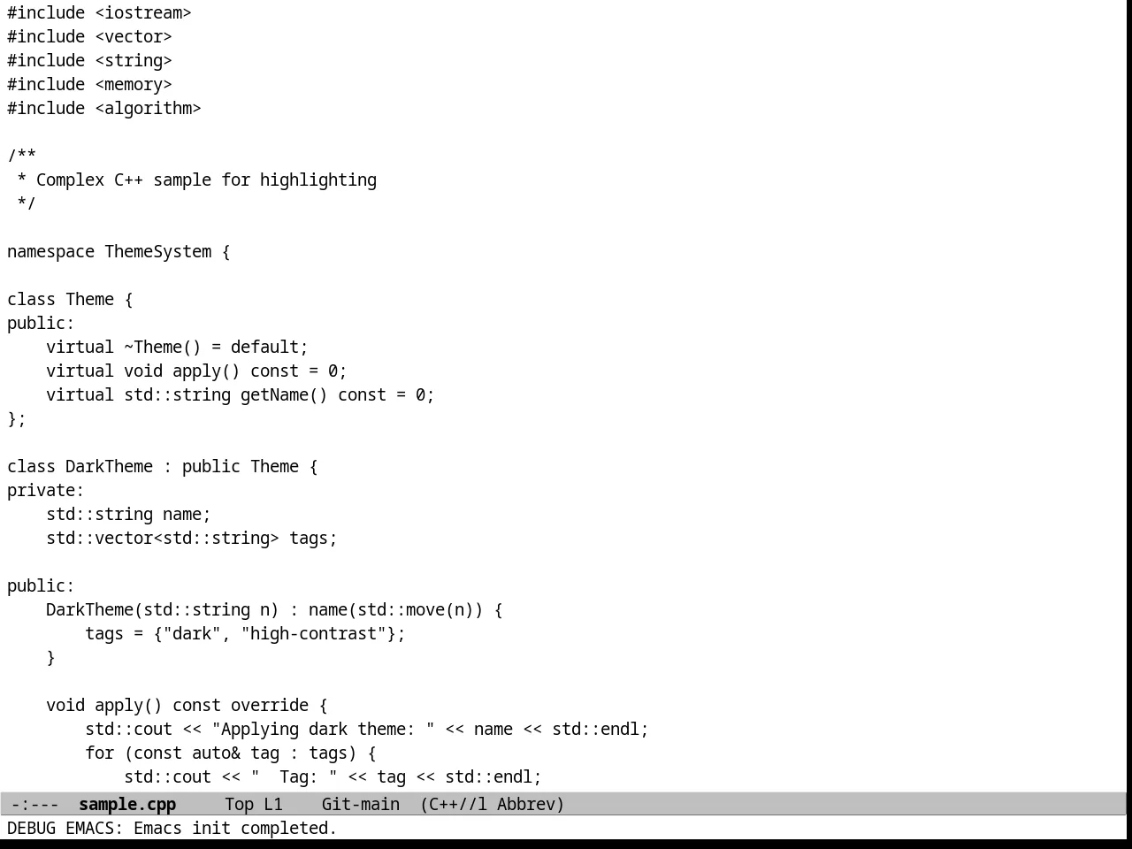 Plain Theme in c++-mode