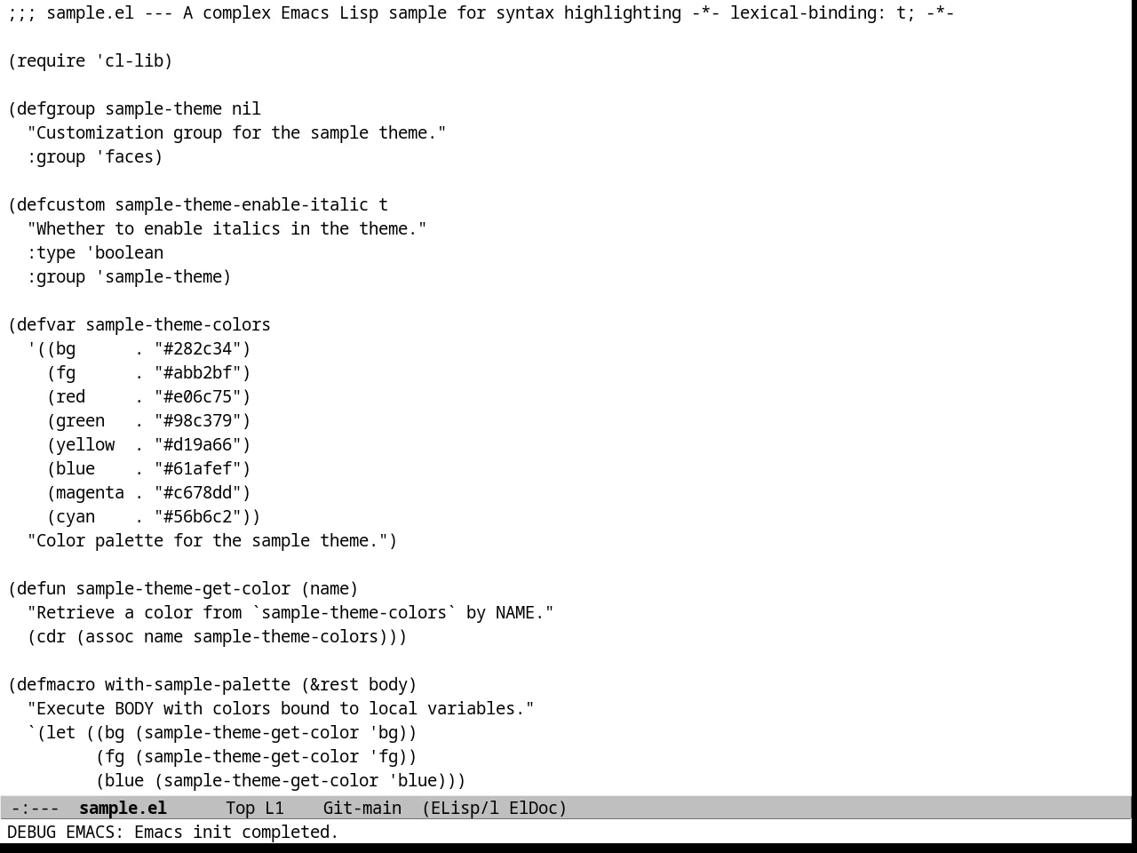 Plain Theme in emacs-lisp-mode