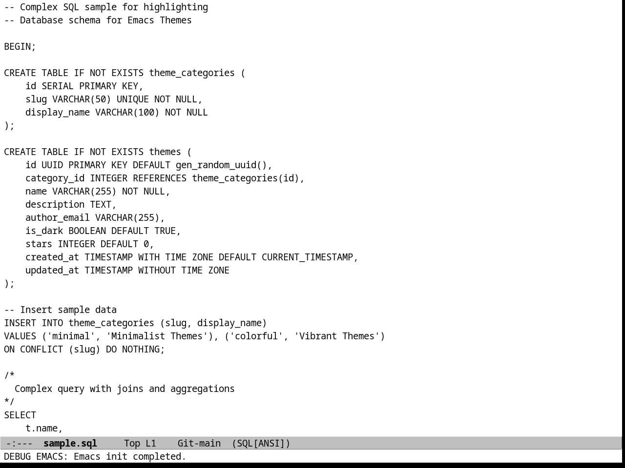 Plain Theme in sql-mode